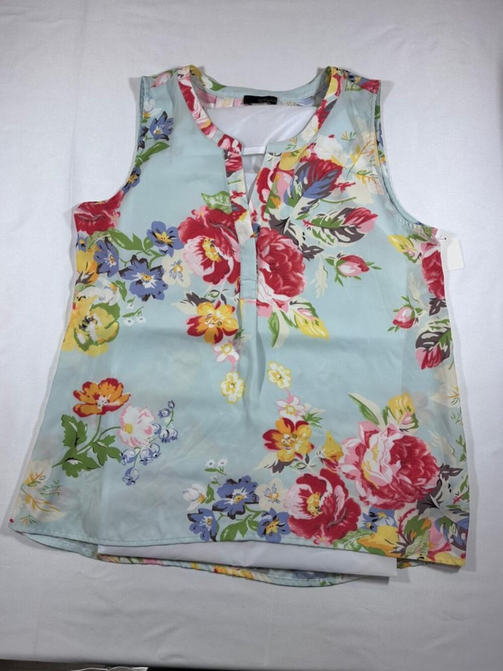 Renuar Blue Floral Sleeveless Blouse Tank Top - Size M